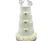 Beyaz Kristal Taş Süslemeli Çok Katlı Düğün Pastası 56 Beyaz Kristal Süslemeli Düğün Pastası